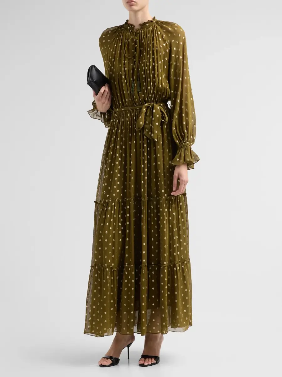 Hemant & Nandita Women's Metallic Polka Dot Tiered Maxi Dress | Thumbnail 4 Hemant & Nandita Women's Metallic Polka Dot Tiered Maxi Dress | Thumbnail 4