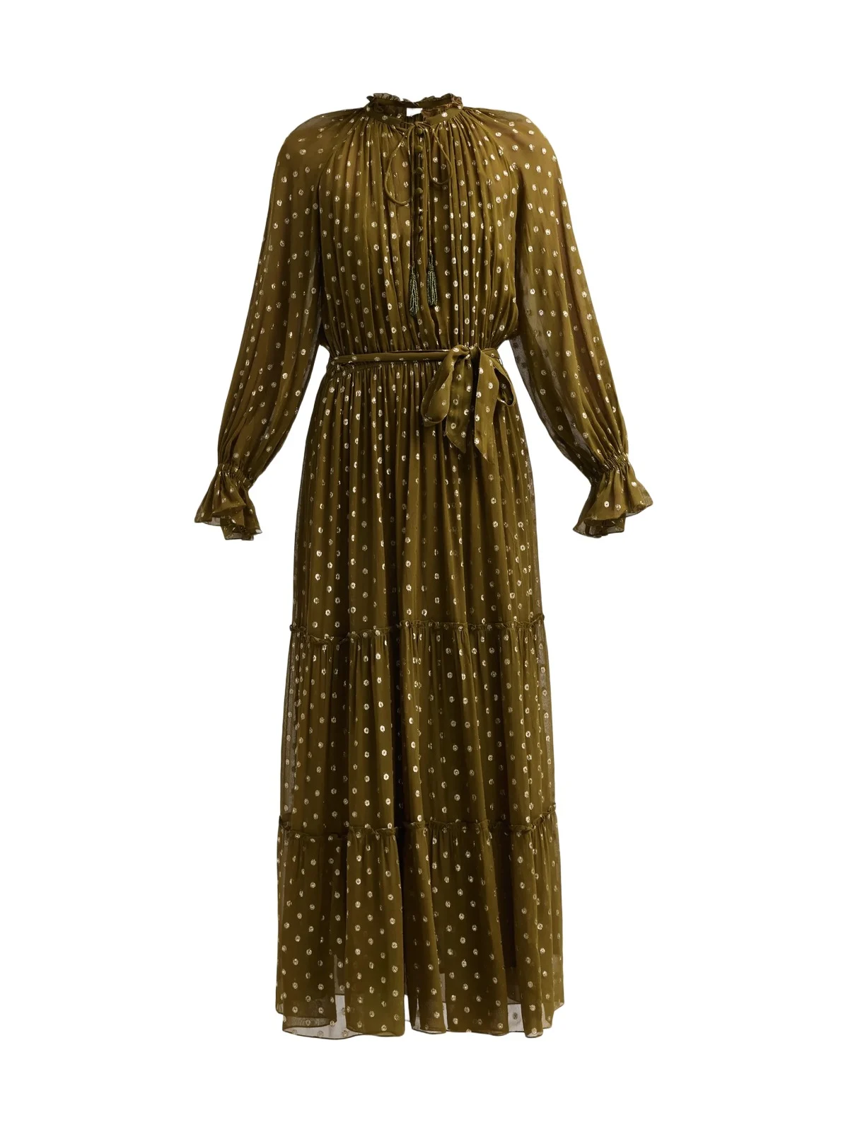 Hemant & Nandita Women's Metallic Polka Dot Tiered Maxi Dress