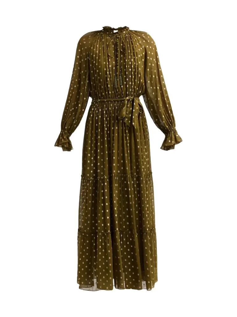 Hemant & Nandita Women's Metallic Polka Dot Tiered Maxi Dress