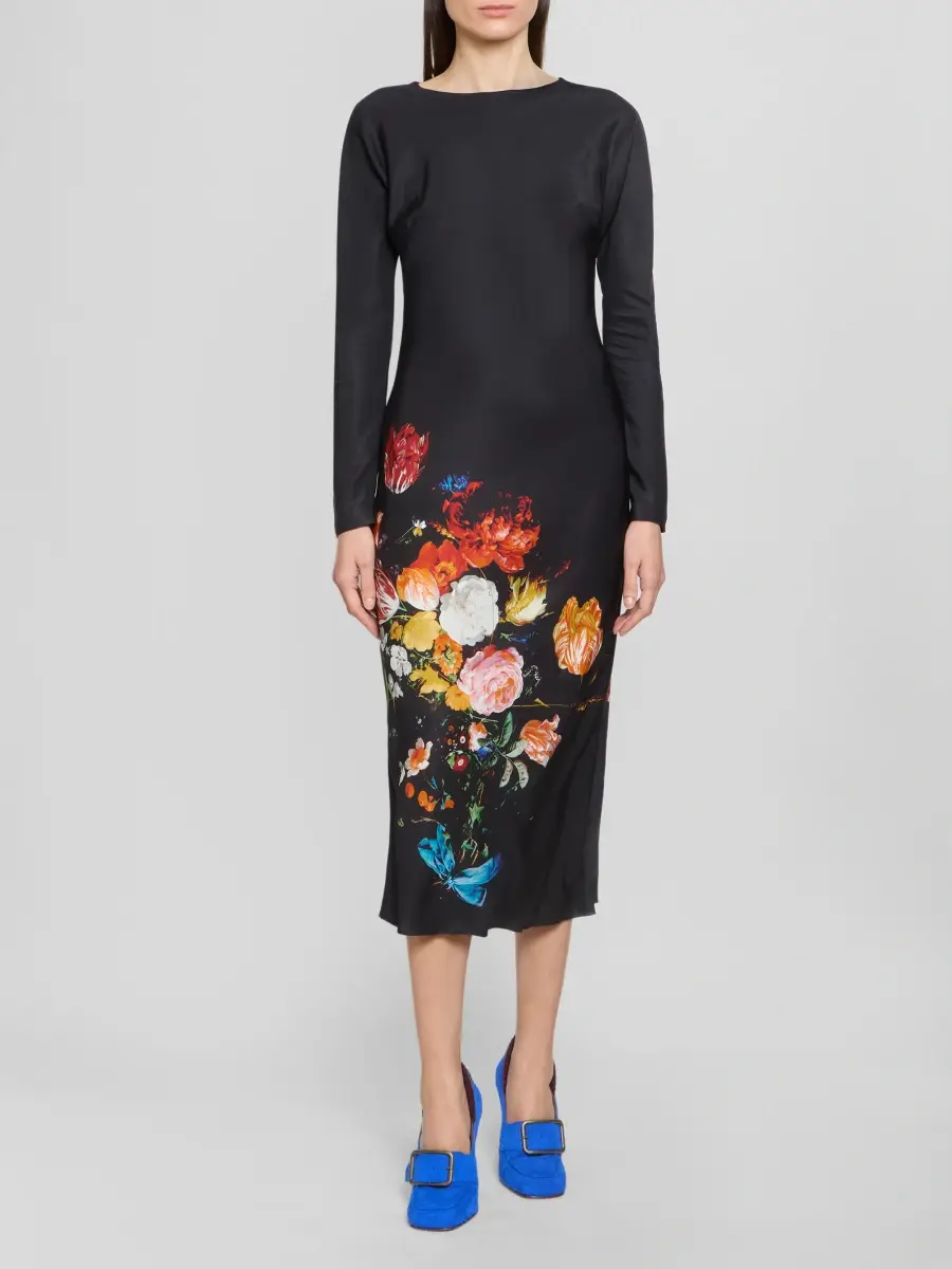Dries Van Noten Women's Floral Satin Sheath Midi Dress | Thumbnail 2 Dries Van Noten Women's Floral Satin Sheath Midi Dress | Thumbnail 2