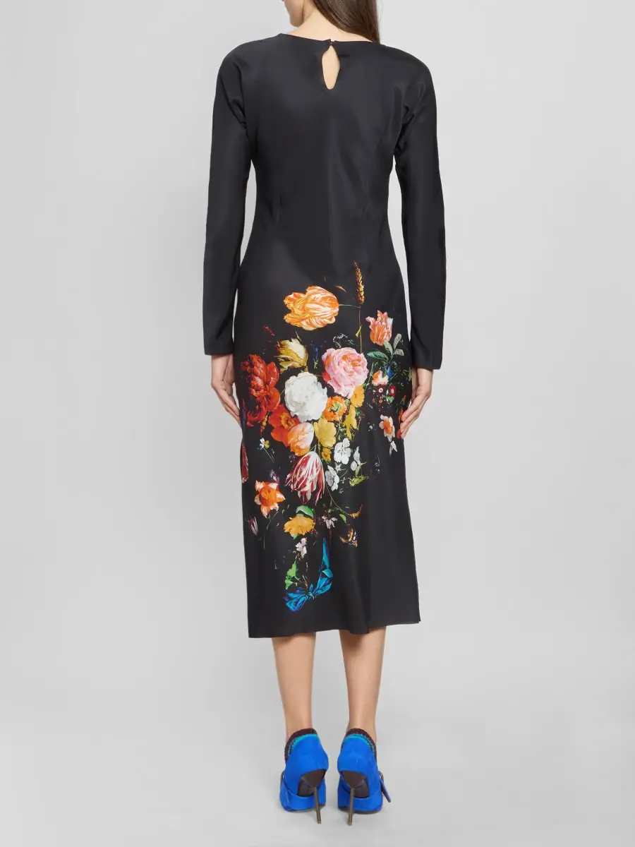 Dries Van Noten Women's Floral Satin Sheath Midi Dress | Thumbnail 3 Dries Van Noten Women's Floral Satin Sheath Midi Dress | Thumbnail 3