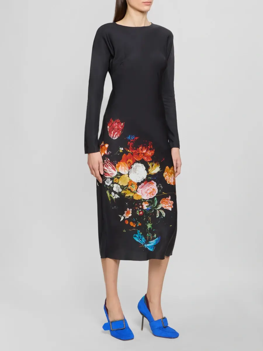 Dries Van Noten Women's Floral Satin Sheath Midi Dress | Thumbnail 4 Dries Van Noten Women's Floral Satin Sheath Midi Dress | Thumbnail 4
