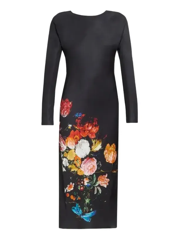 Women's Floral Satin Sheath Midi Dress