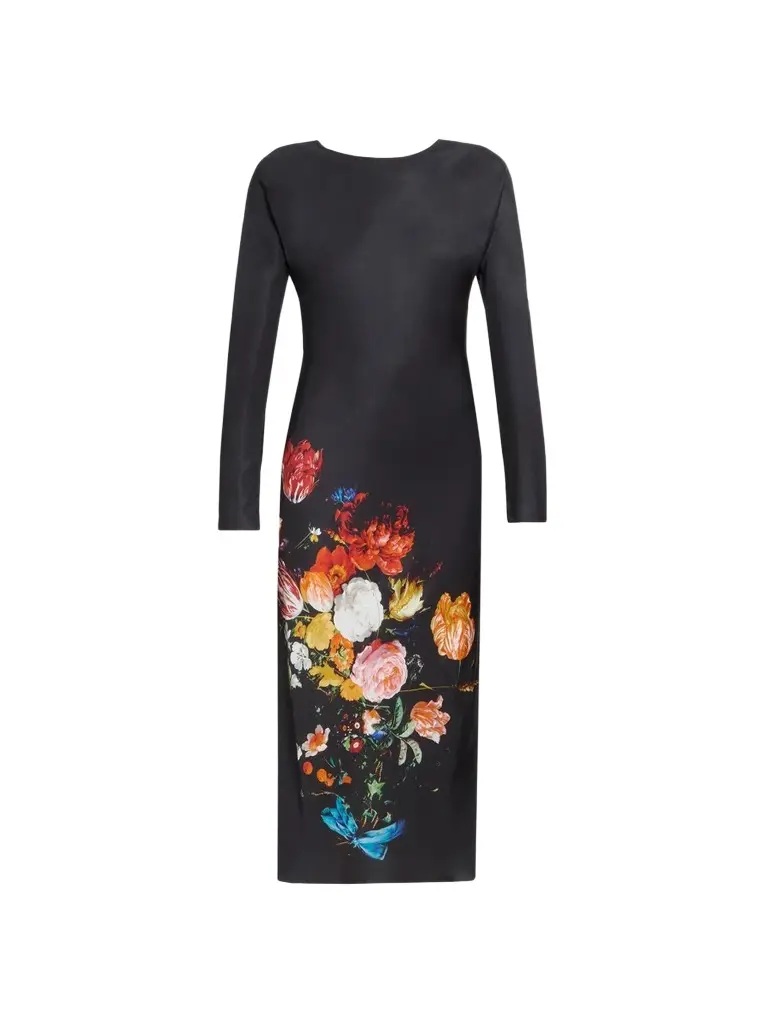 Women's Floral Satin Sheath Midi Dress Women's Floral Satin Sheath Midi Dress