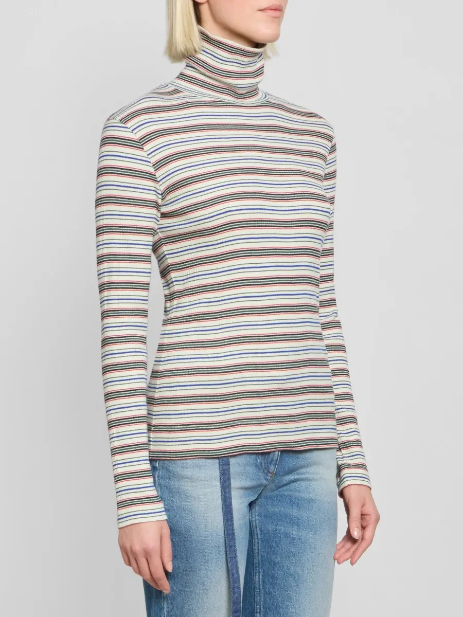 Dries Van Noten Women's Hetala Striped Turtleneck Cotton-Blend Top | Thumbnail 4 Dries Van Noten Women's Hetala Striped Turtleneck Cotton-Blend Top | Thumbnail 4