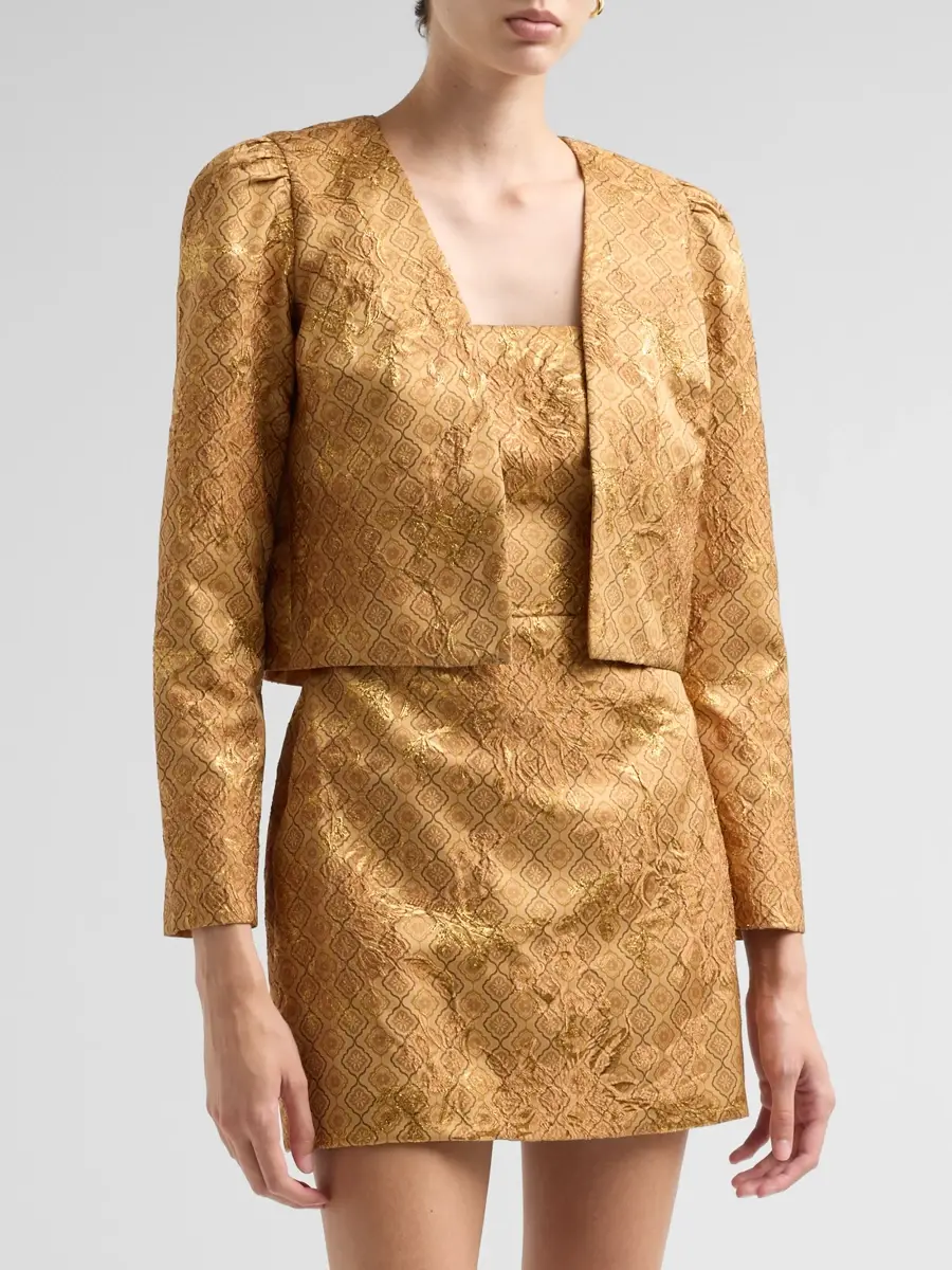 Hemant & Nandita Women's Jacquard Open-Front Crop Jacket | Thumbnail 4 Hemant & Nandita Women's Jacquard Open-Front Crop Jacket | Thumbnail 4