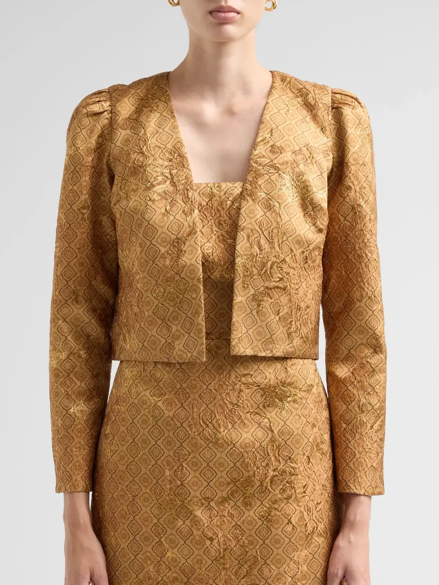 Hemant & Nandita Women's Jacquard Open-Front Crop Jacket | Thumbnail 5 Hemant & Nandita Women's Jacquard Open-Front Crop Jacket | Thumbnail 5