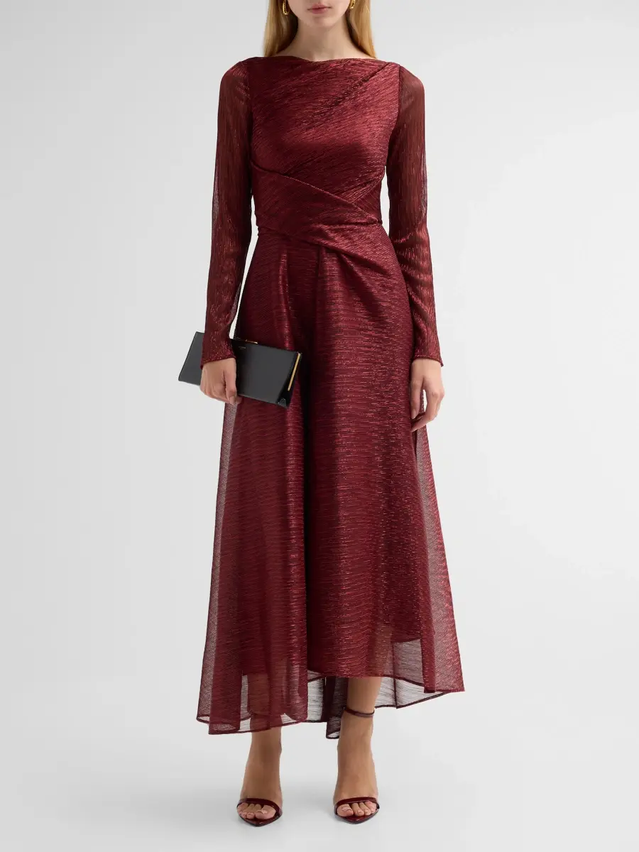 Talbot Runhof Women's Pleated Metallic Voile Tea-Length Dress | Thumbnail 2 Talbot Runhof Women's Pleated Metallic Voile Tea-Length Dress | Thumbnail 2