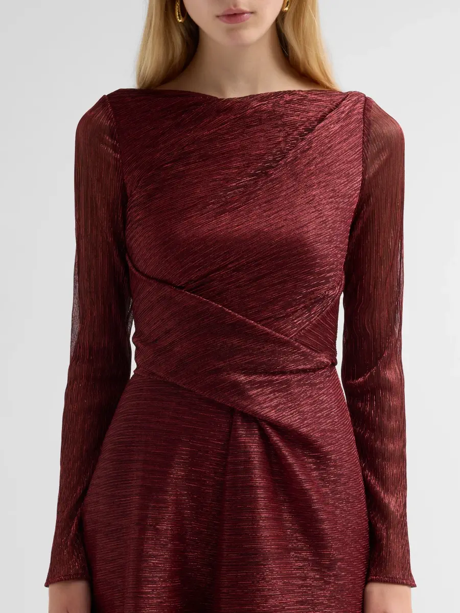 Talbot Runhof Women's Pleated Metallic Voile Tea-Length Dress | Thumbnail 5 Talbot Runhof Women's Pleated Metallic Voile Tea-Length Dress | Thumbnail 5