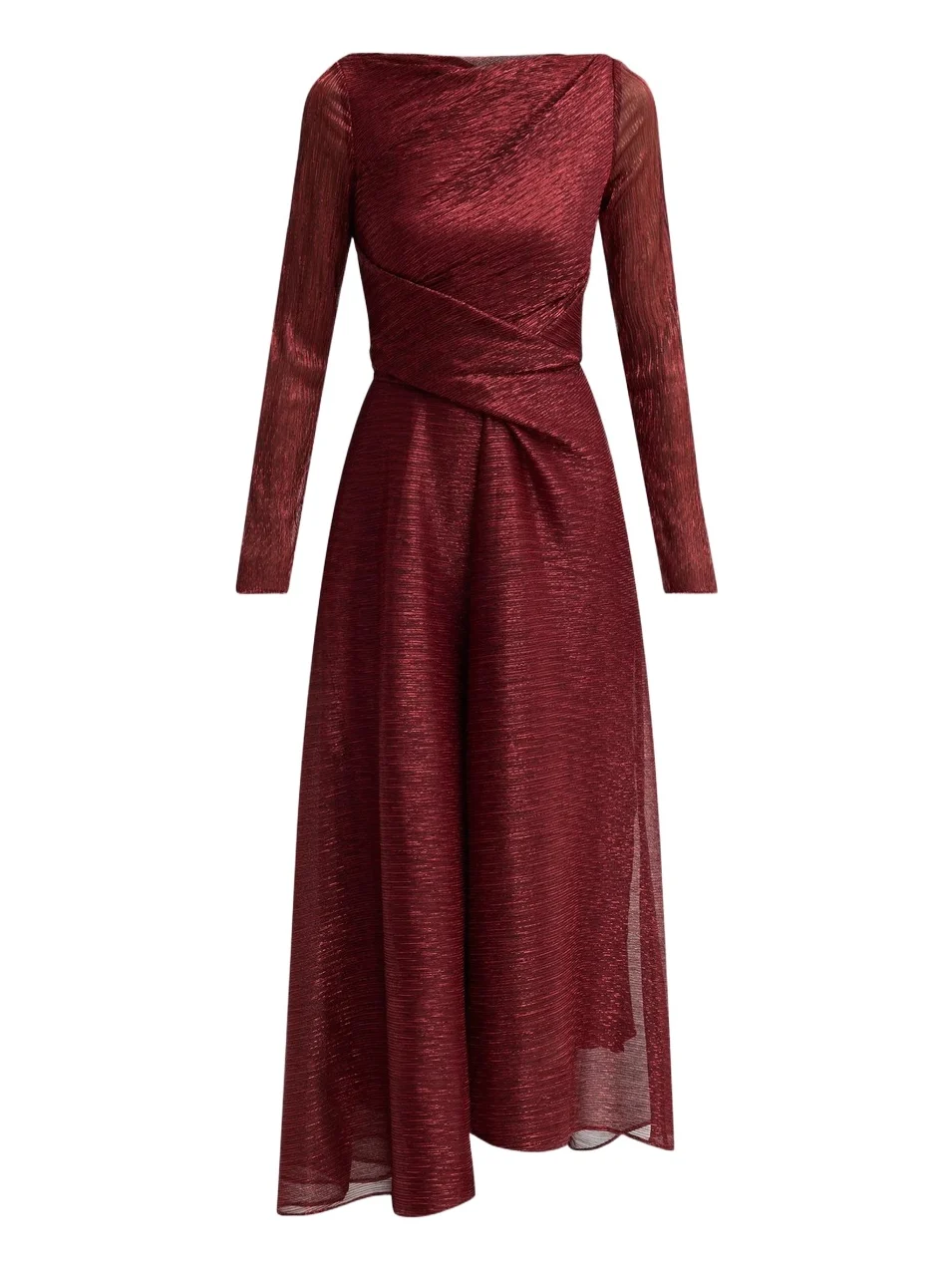 Talbot Runhof Women's Pleated Metallic Voile Tea-Length Dress