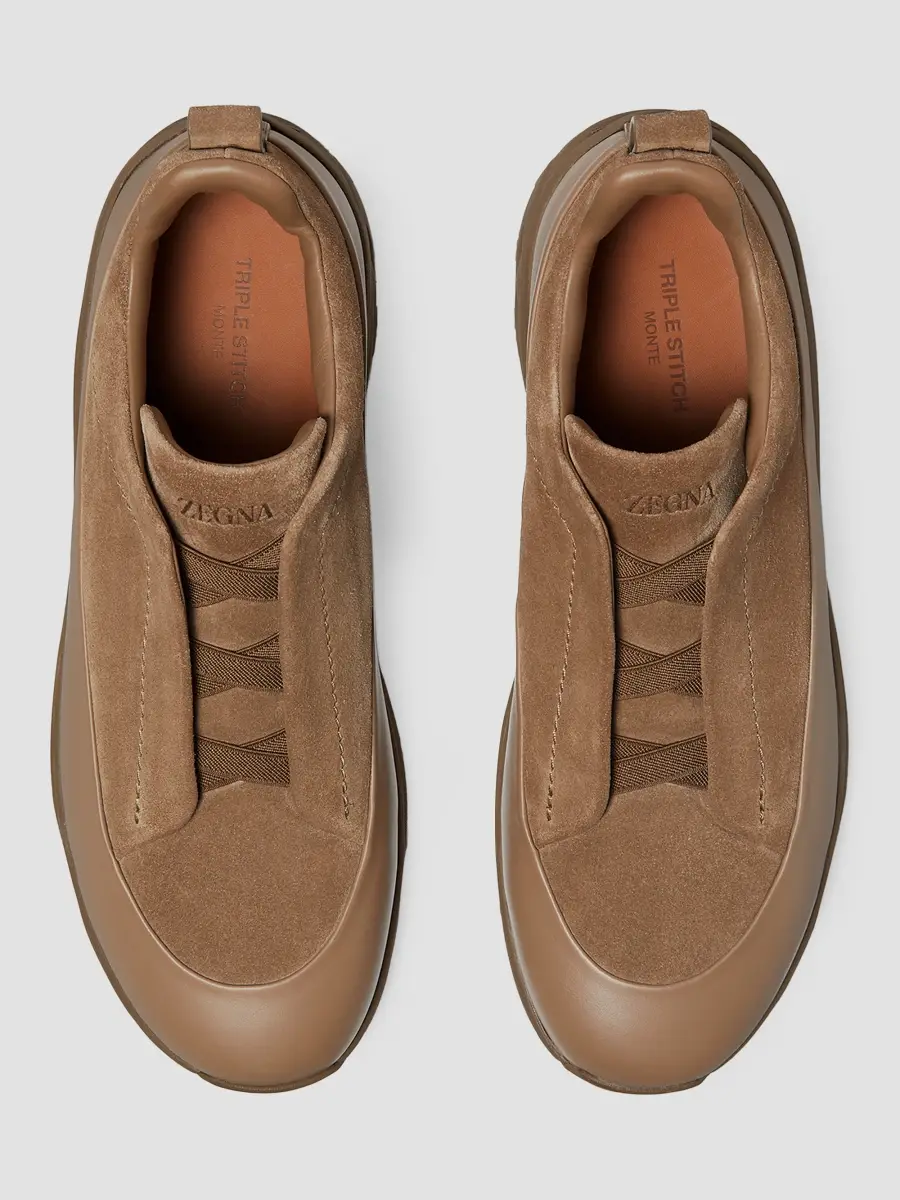 Zegna Men's Suede Triple Stitch Monte Sneakers | Thumbnail 3