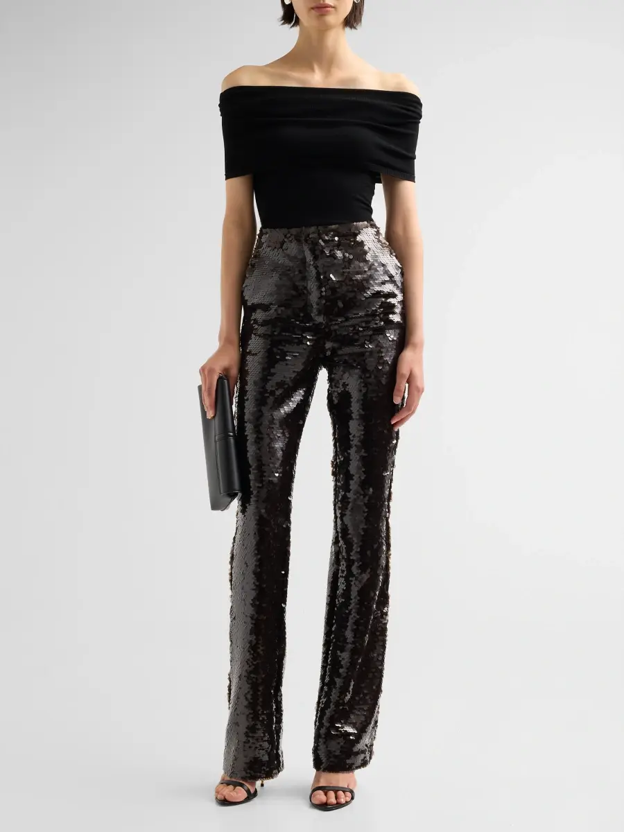 LaQuan Smith Women's Sequin High-Rise Flared Pants | Thumbnail 2 LaQuan Smith Women's Sequin High-Rise Flared Pants | Thumbnail 2