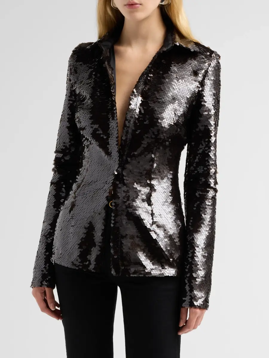 LaQuan Smith Women's Sequin Button-Up Blouse | Thumbnail 4 LaQuan Smith Women's Sequin Button-Up Blouse | Thumbnail 4