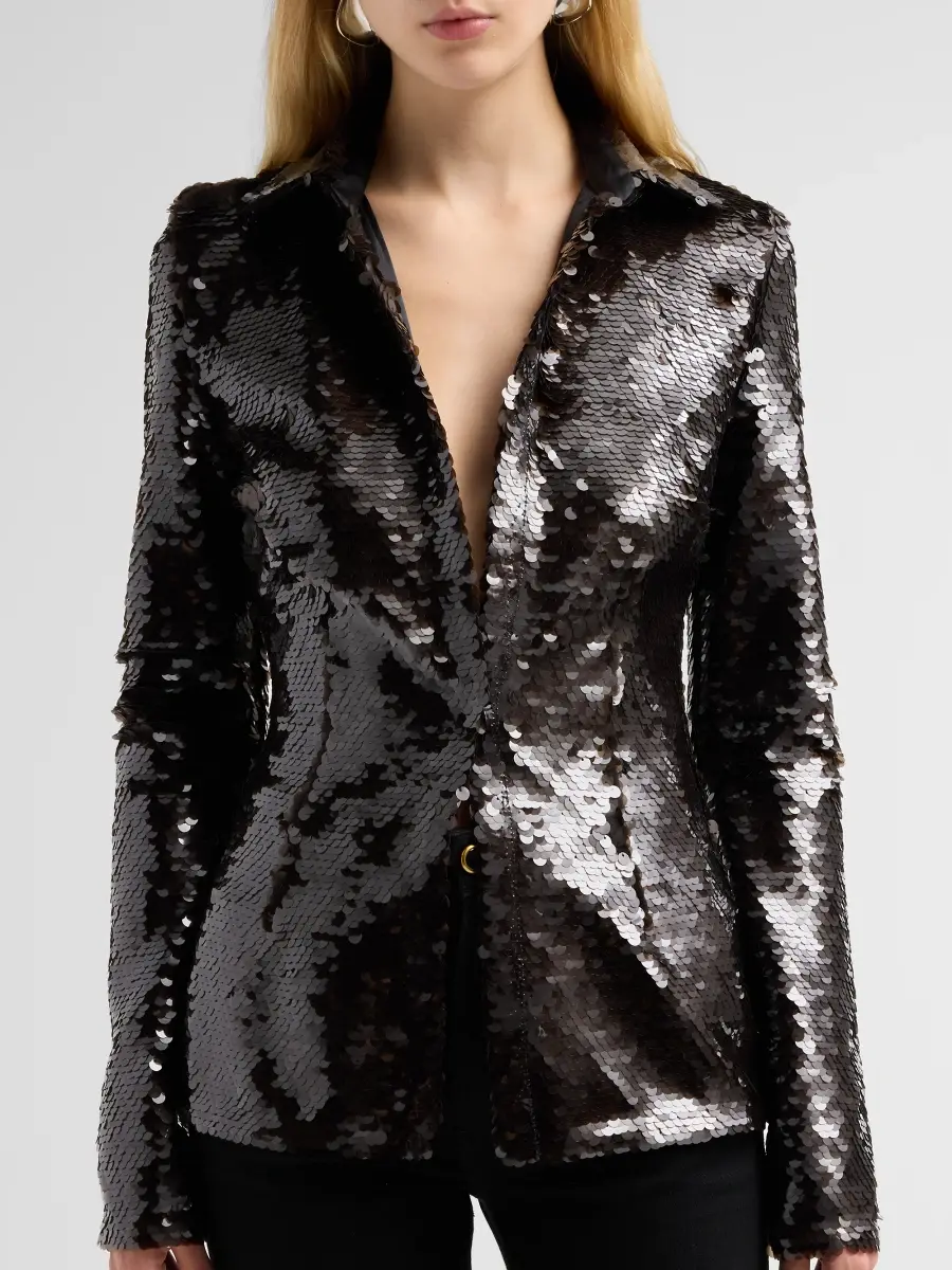 LaQuan Smith Women's Sequin Button-Up Blouse | Thumbnail 5 LaQuan Smith Women's Sequin Button-Up Blouse | Thumbnail 5