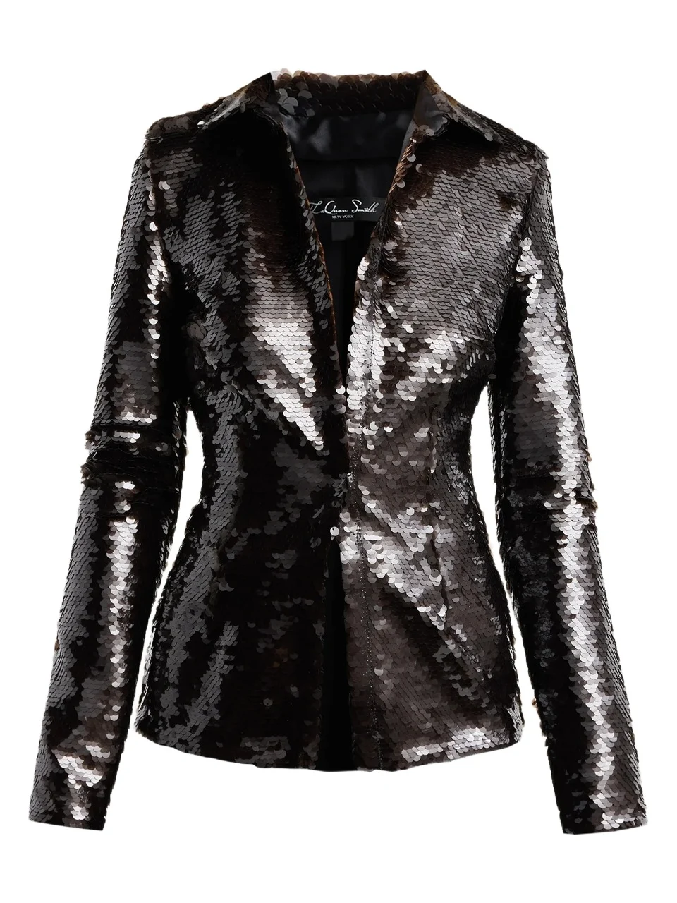 LaQuan Smith Women's Sequin Button-Up Blouse