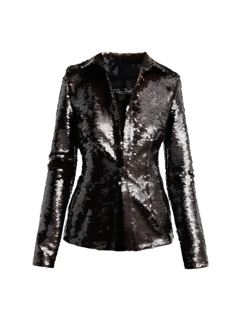 LaQuan Smith Women's Sequin Button-Up Blouse