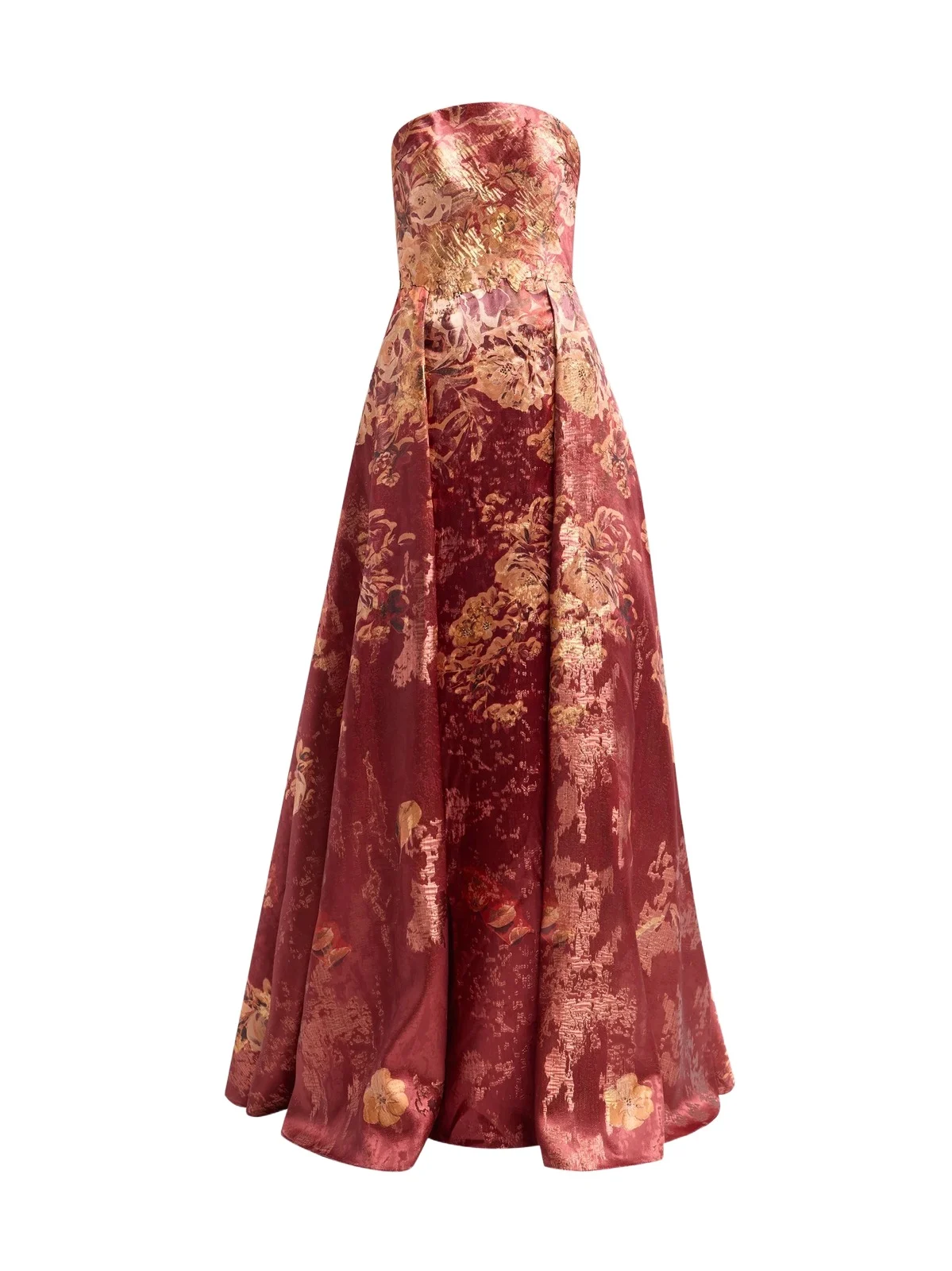 Rene Ruiz Collection Women's Strapless Printed Column Walk-Thru Gown