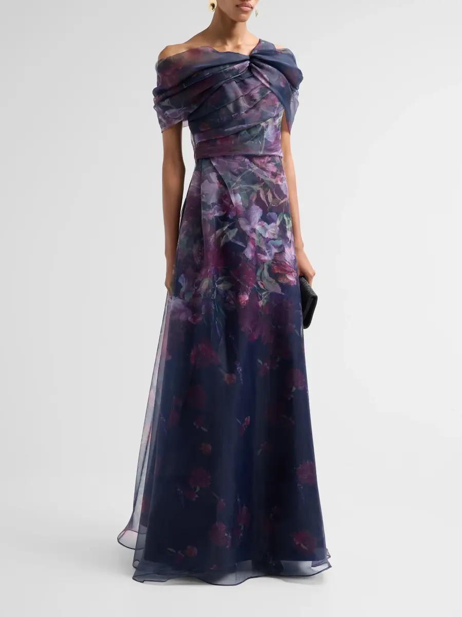 Rene Ruiz Collection Women's Draped Printed Organza One-Shoulder Gown | Thumbnail 4 Rene Ruiz Collection Women's Draped Printed Organza One-Shoulder Gown | Thumbnail 4