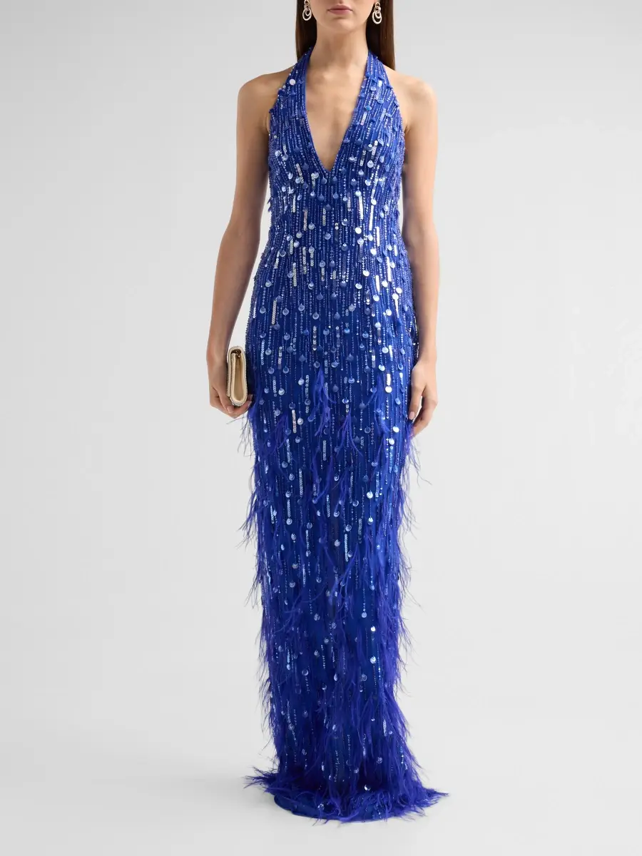 PAMELLA ROLAND Women's Beaded Tulle Halterneck Gown | Thumbnail 2 PAMELLA ROLAND Women's Beaded Tulle Halterneck Gown | Thumbnail 2