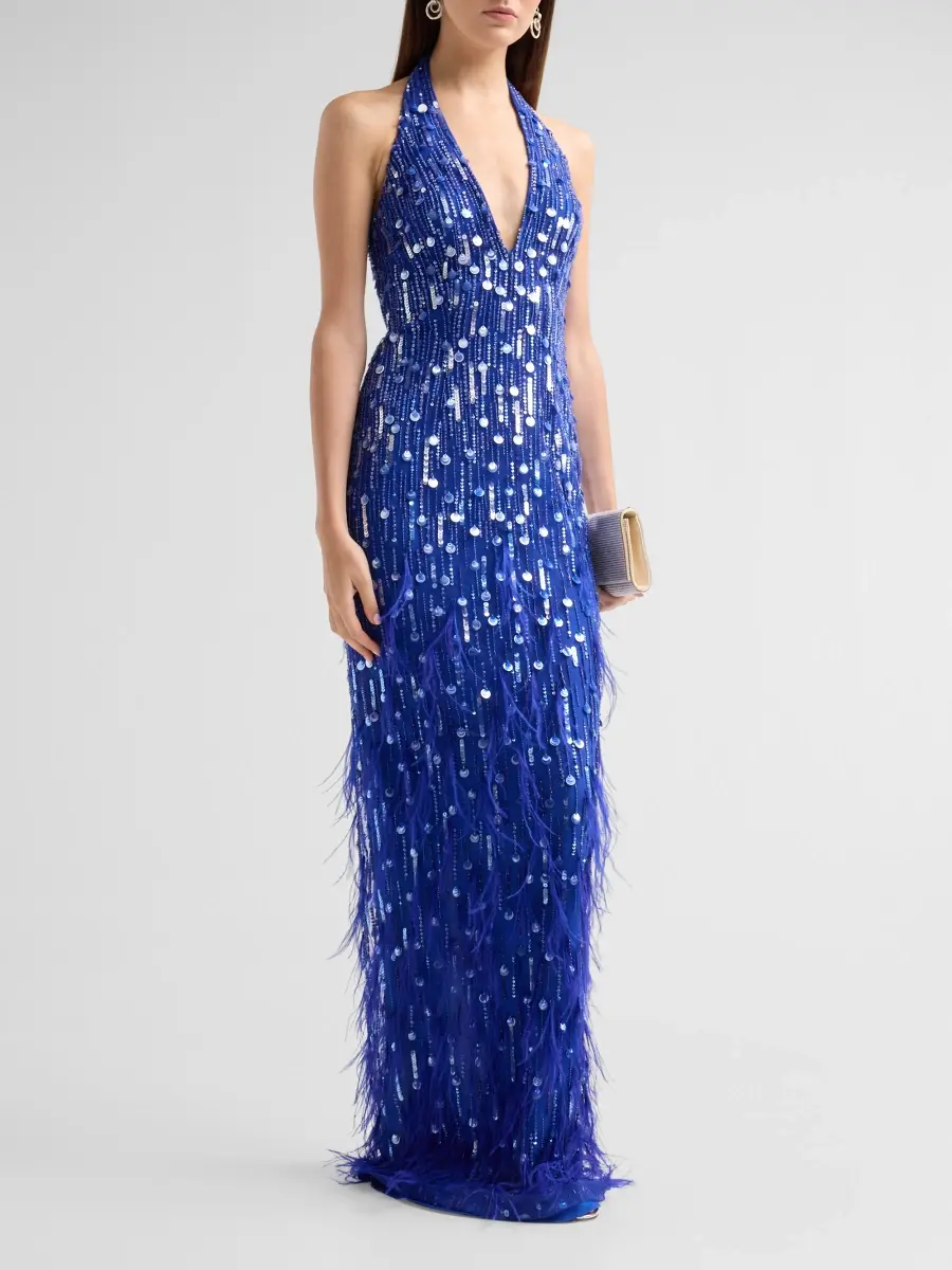PAMELLA ROLAND Women's Beaded Tulle Halterneck Gown | Thumbnail 4 PAMELLA ROLAND Women's Beaded Tulle Halterneck Gown | Thumbnail 4
