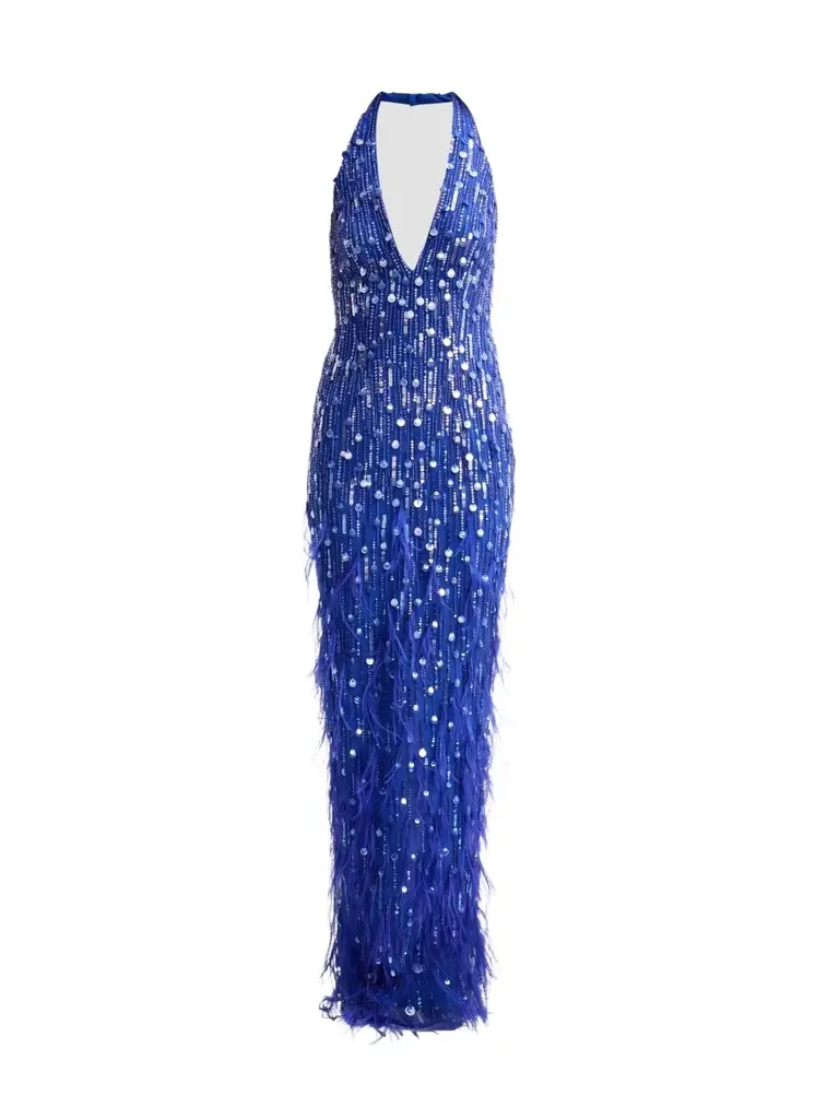 Women's Beaded Tulle Halterneck Gown