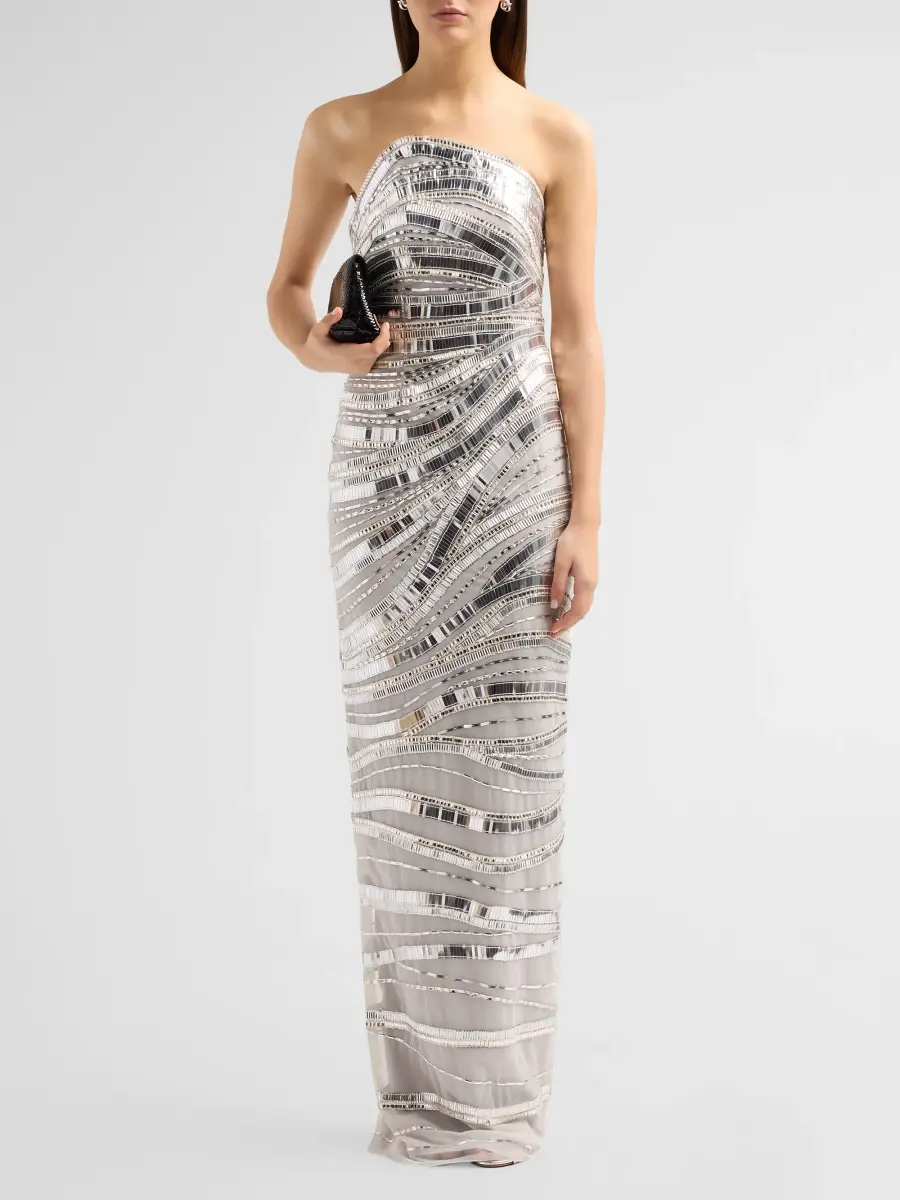 PAMELLA ROLAND Women's Wave Beaded Tulle Gown | Thumbnail 2 PAMELLA ROLAND Women's Wave Beaded Tulle Gown | Thumbnail 2