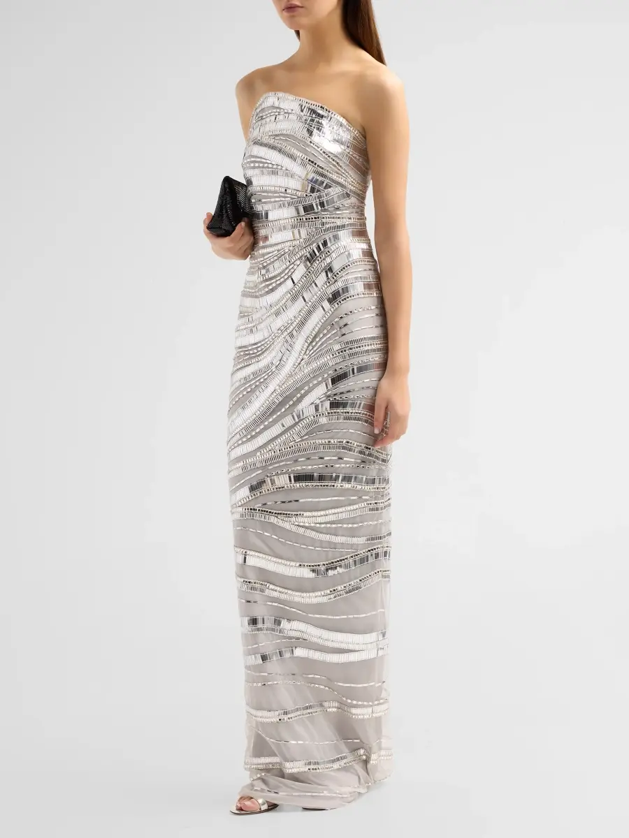 PAMELLA ROLAND Women's Wave Beaded Tulle Gown | Thumbnail 4 PAMELLA ROLAND Women's Wave Beaded Tulle Gown | Thumbnail 4