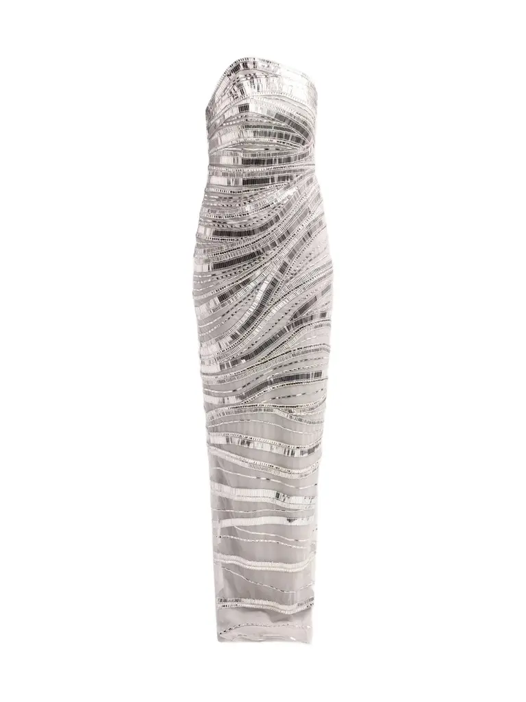 PAMELLA ROLAND Women's Wave Beaded Tulle Gown