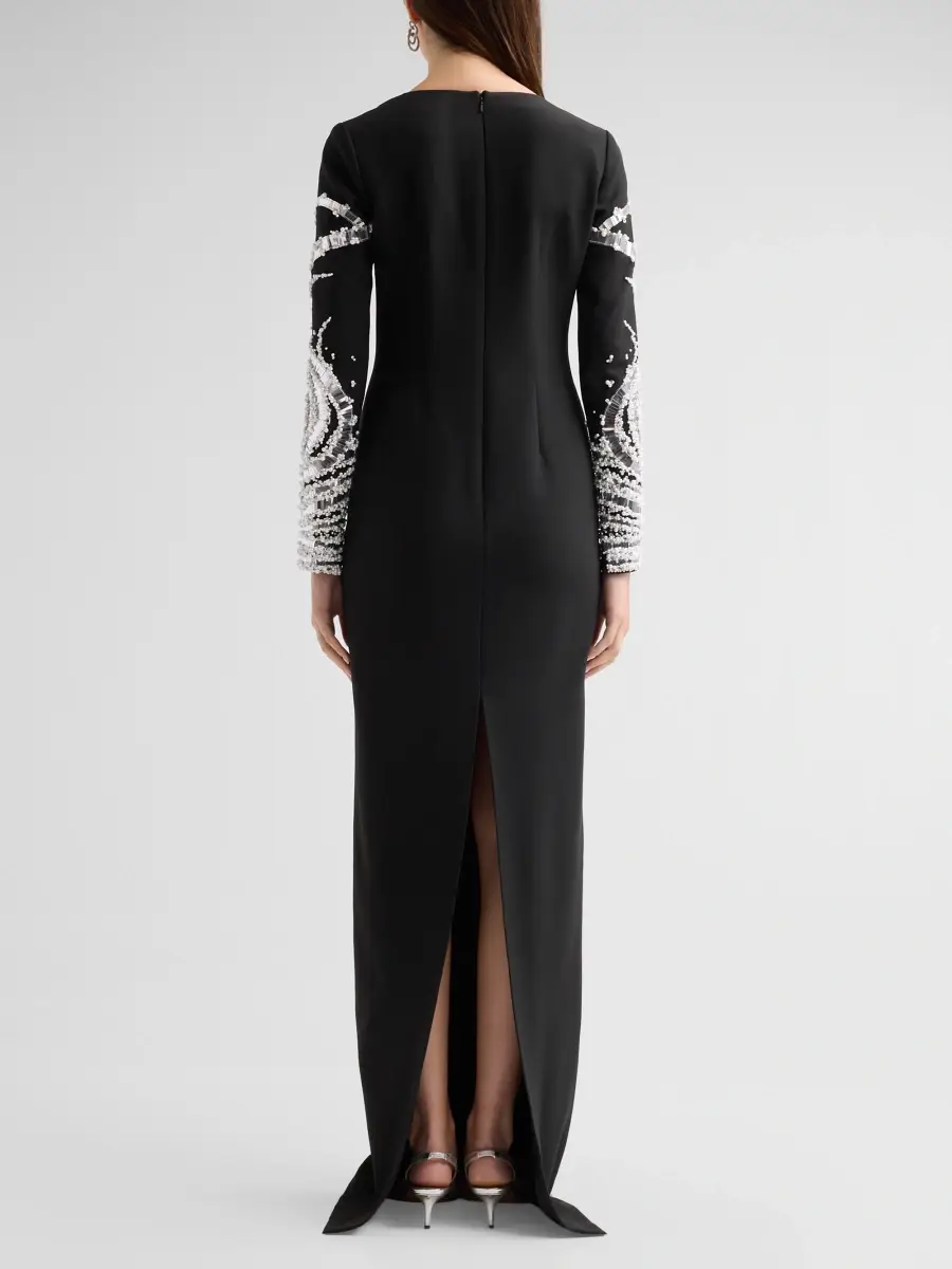 PAMELLA ROLAND Women's Mirror-Embellished Crepe V-Neck Gown | Thumbnail 3 PAMELLA ROLAND Women's Mirror-Embellished Crepe V-Neck Gown | Thumbnail 3