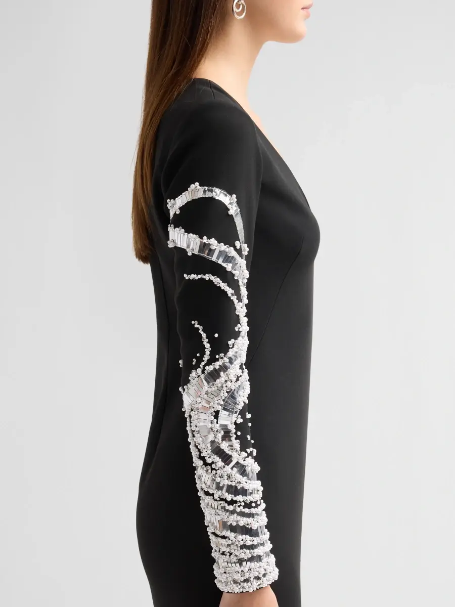 PAMELLA ROLAND Women's Mirror-Embellished Crepe V-Neck Gown | Thumbnail 5 PAMELLA ROLAND Women's Mirror-Embellished Crepe V-Neck Gown | Thumbnail 5