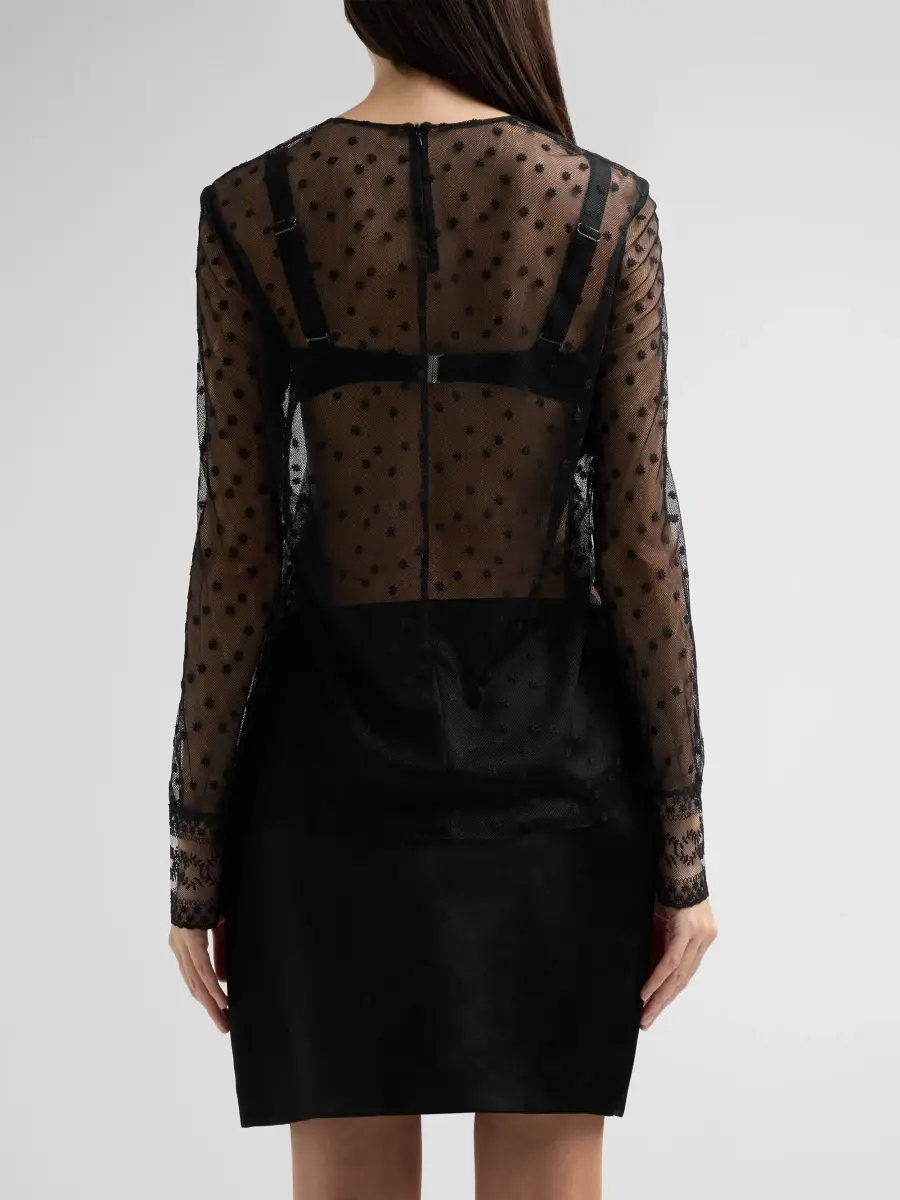Alberta Ferretti Women's Polka Dot Sheer Tulle Blouse | Thumbnail 3 Alberta Ferretti Women's Polka Dot Sheer Tulle Blouse | Thumbnail 3