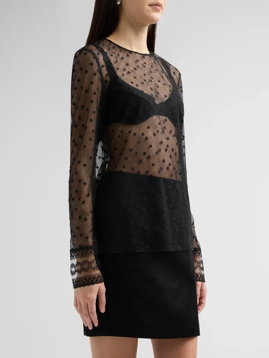 Alberta Ferretti Women's Polka Dot Sheer Tulle Blouse | Thumbnail 4 Alberta Ferretti Women's Polka Dot Sheer Tulle Blouse | Thumbnail 4