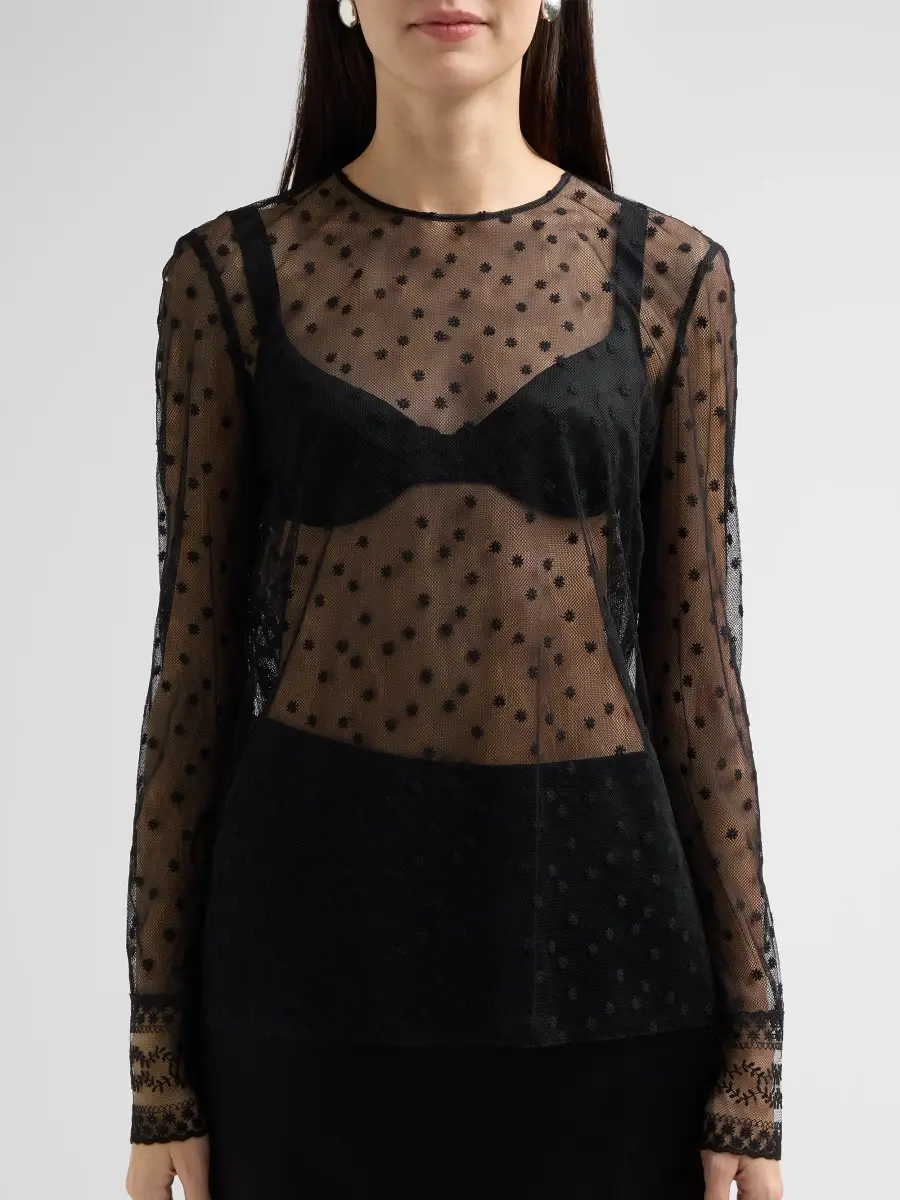 Alberta Ferretti Women's Polka Dot Sheer Tulle Blouse | Thumbnail 5 Alberta Ferretti Women's Polka Dot Sheer Tulle Blouse | Thumbnail 5