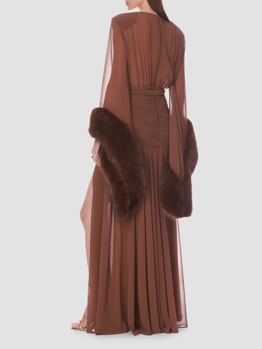 Bronx and Banco Women's Silk & Faux-Fur Self-Belt Gown | Thumbnail 2 Bronx and Banco Women's Silk & Faux-Fur Self-Belt Gown | Thumbnail 2
