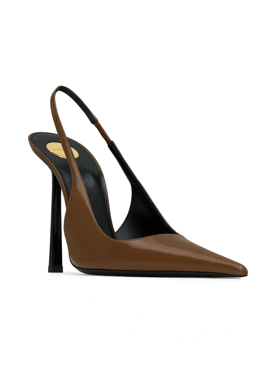 Saint Laurent Women's Vendome Slingback Pumps in Glazed Leather - Soil Brown | Thumbnail 2 Saint Laurent Women's Vendome Slingback Pumps in Glazed Leather - Soil Brown | Thumbnail 2