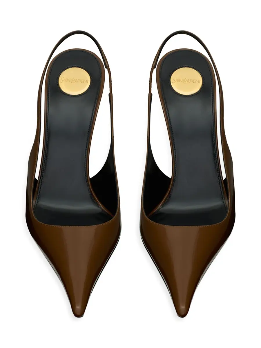 Saint Laurent Women's Vendome Slingback Pumps in Glazed Leather - Soil Brown | Thumbnail 3 Saint Laurent Women's Vendome Slingback Pumps in Glazed Leather - Soil Brown | Thumbnail 3