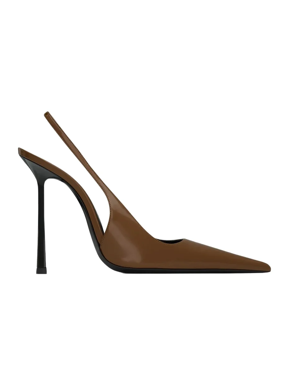Saint Laurent Women's Vendome Slingback Pumps in Glazed Leather - Soil Brown
