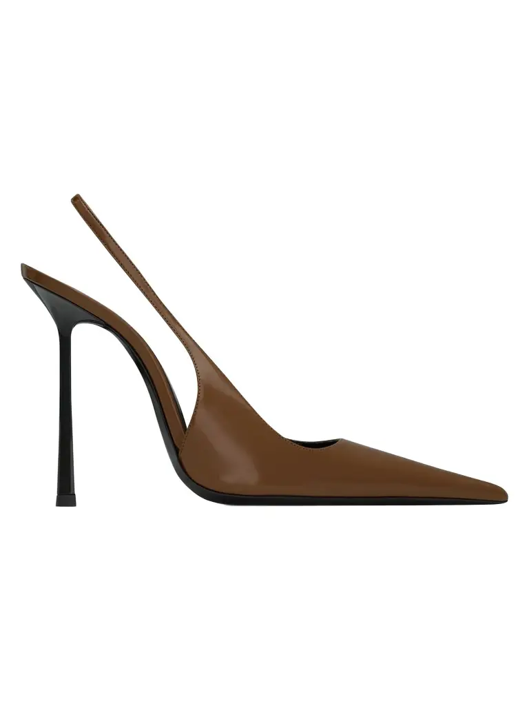 Saint Laurent Women's Vendome Slingback Pumps in Glazed Leather - Soil Brown