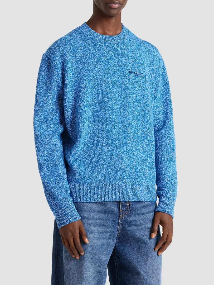 Givenchy Men's Couture Seam Sweater in Mouline Wool and Cashmere - Blue | Thumbnail 4 Givenchy Men's Couture Seam Sweater in Mouline Wool and Cashmere - Blue | Thumbnail 4