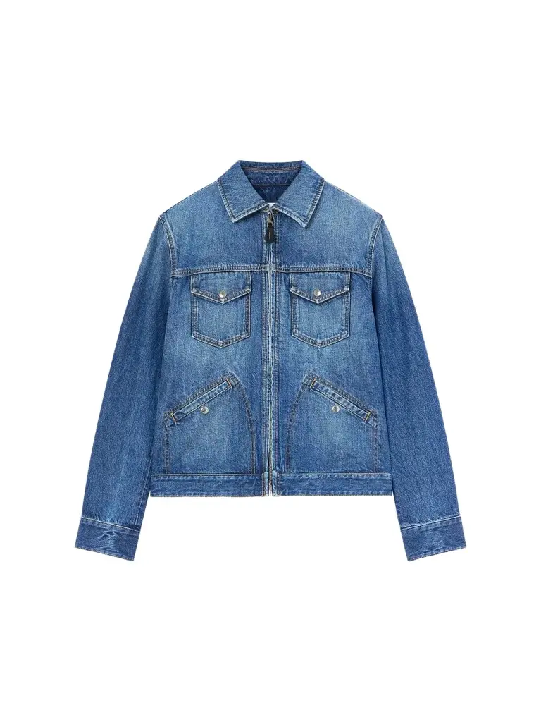 Men's Zipped Jacket in Denim - Dark Blue Men's Zipped Jacket in Denim - Dark Blue