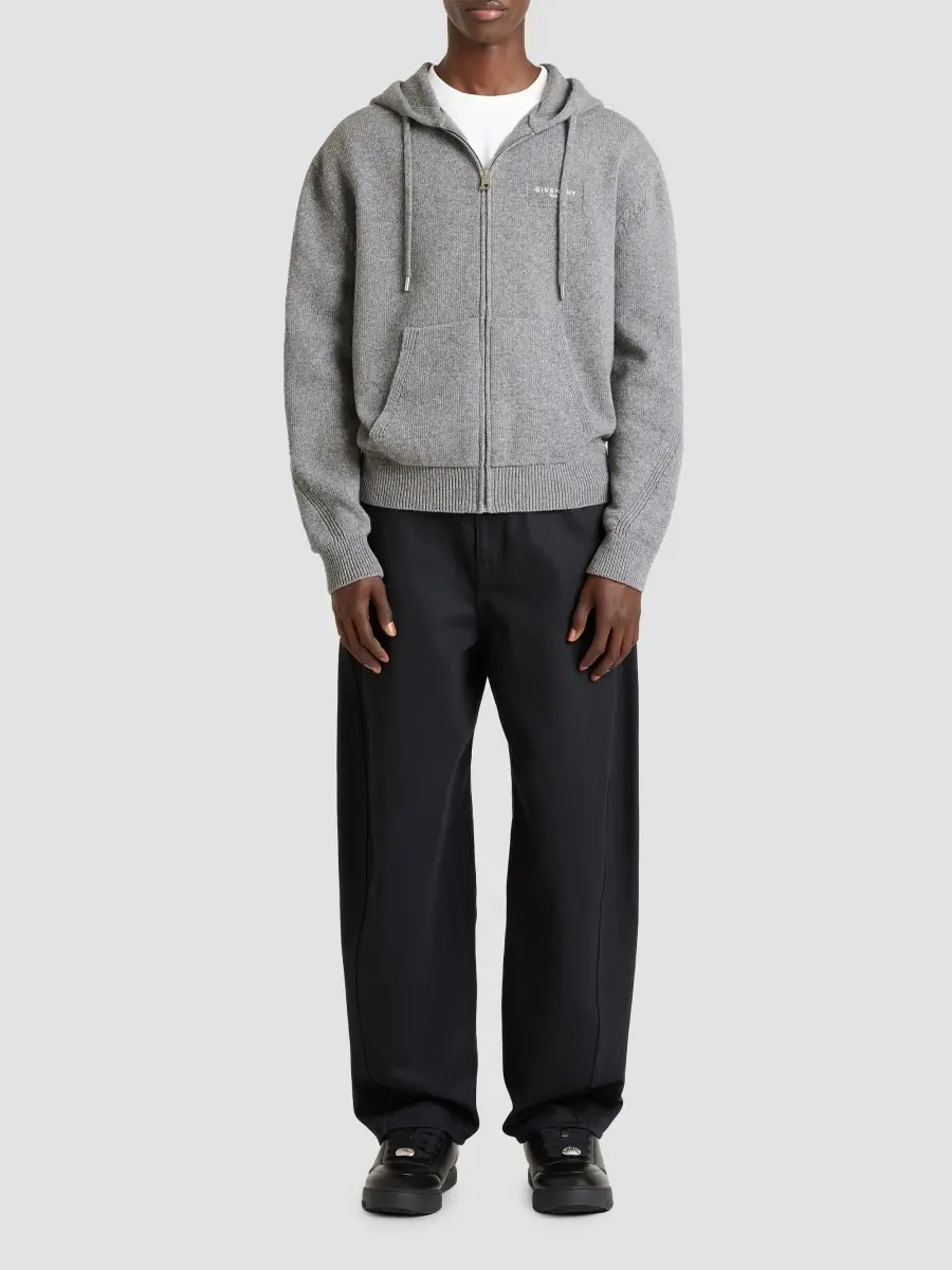 Givenchy Men's Couture Seam Zipped Hoodie in Wool and Cashmere - Light Grey Melange | Thumbnail 2 Givenchy Men's Couture Seam Zipped Hoodie in Wool and Cashmere - Light Grey Melange | Thumbnail 2