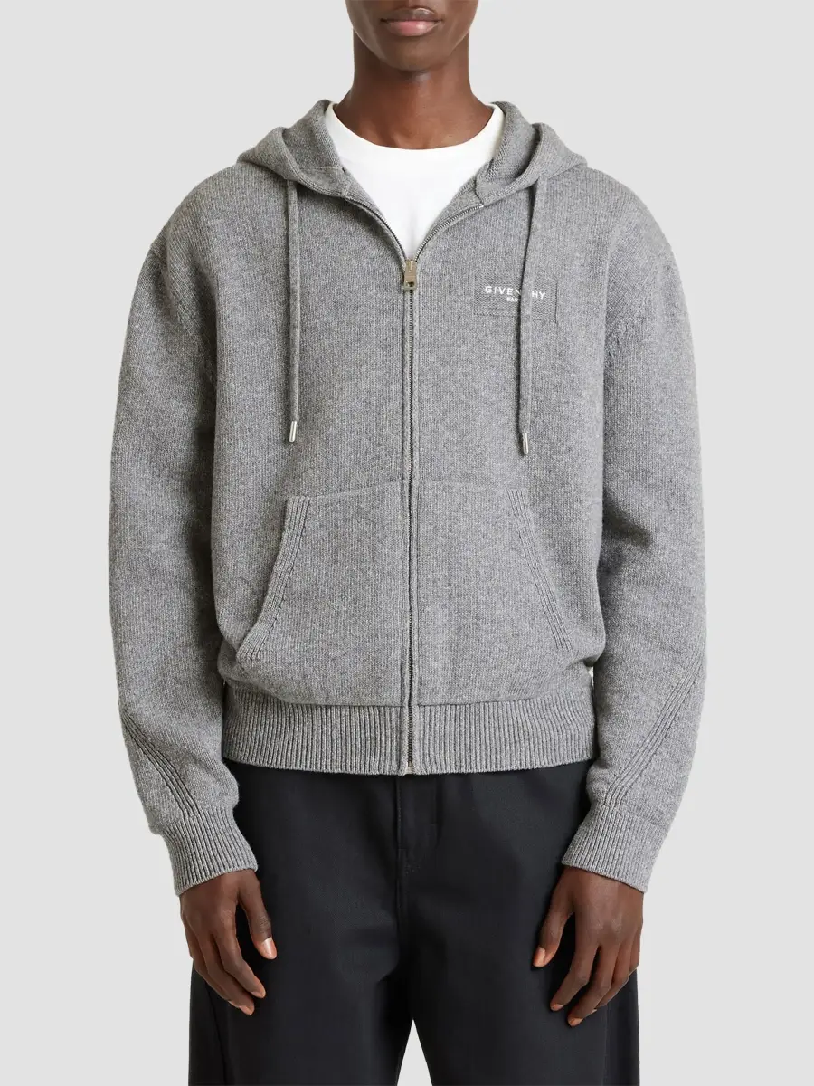 Givenchy Men's Couture Seam Zipped Hoodie in Wool and Cashmere - Light Grey Melange | Thumbnail 4 Givenchy Men's Couture Seam Zipped Hoodie in Wool and Cashmere - Light Grey Melange | Thumbnail 4