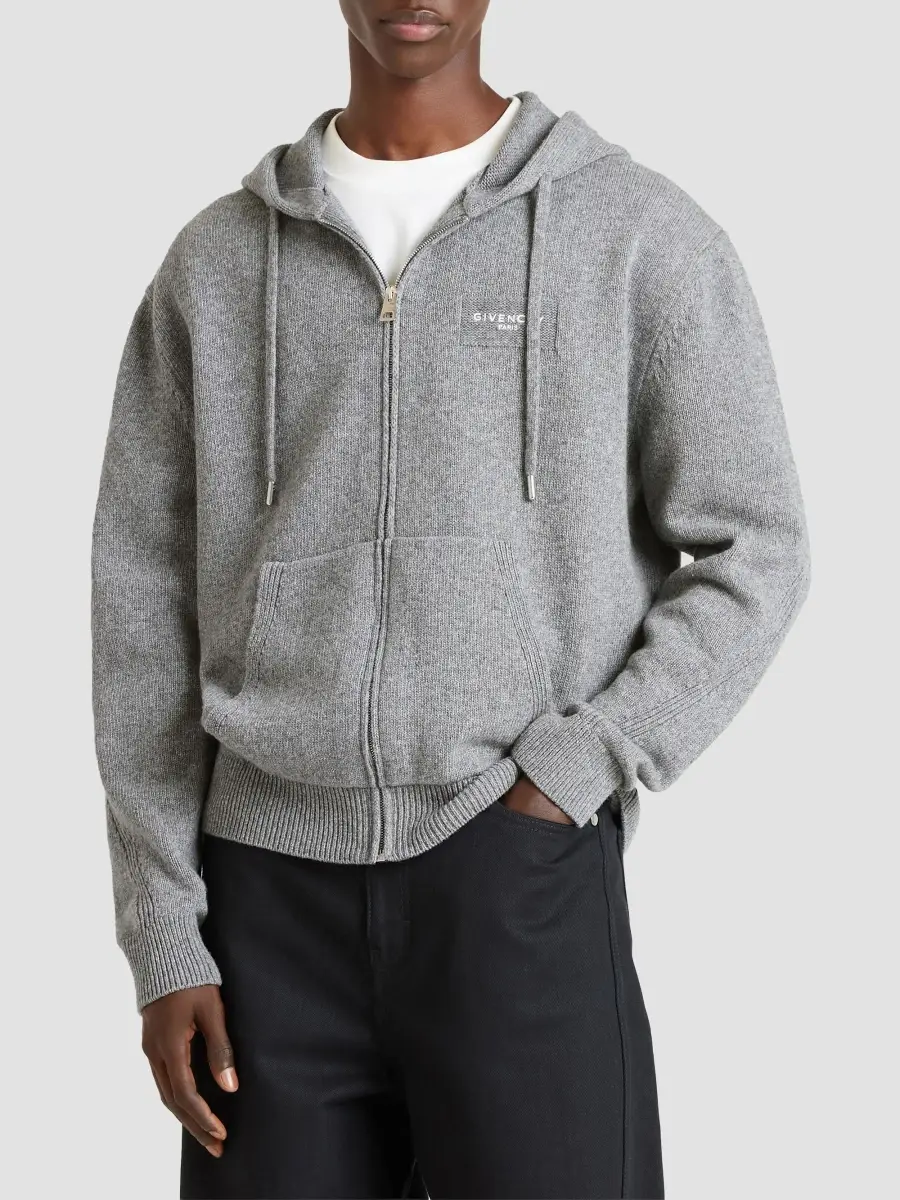 Givenchy Men's Couture Seam Zipped Hoodie in Wool and Cashmere - Light Grey Melange | Thumbnail 5 Givenchy Men's Couture Seam Zipped Hoodie in Wool and Cashmere - Light Grey Melange | Thumbnail 5