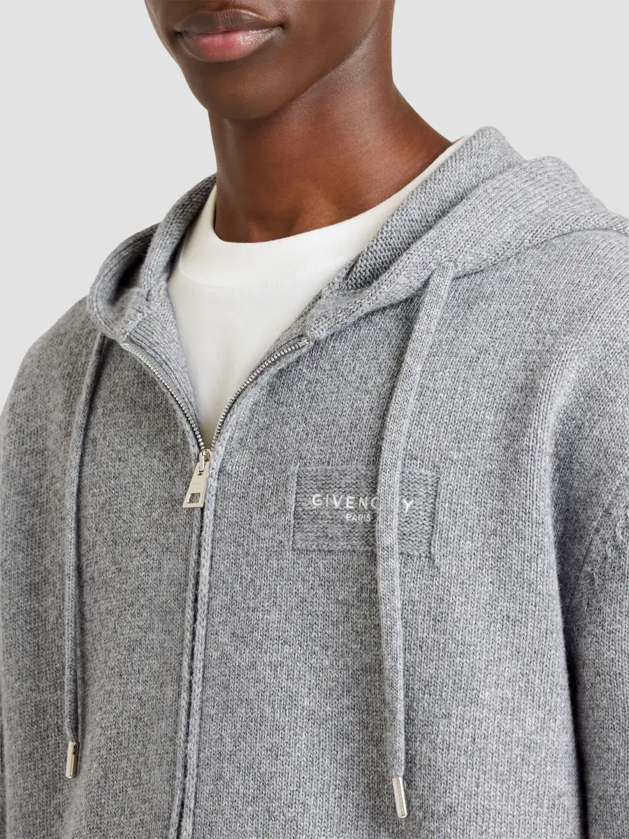 Givenchy Men's Couture Seam Zipped Hoodie in Wool and Cashmere - Light Grey Melange | Thumbnail 7 Givenchy Men's Couture Seam Zipped Hoodie in Wool and Cashmere - Light Grey Melange | Thumbnail 7