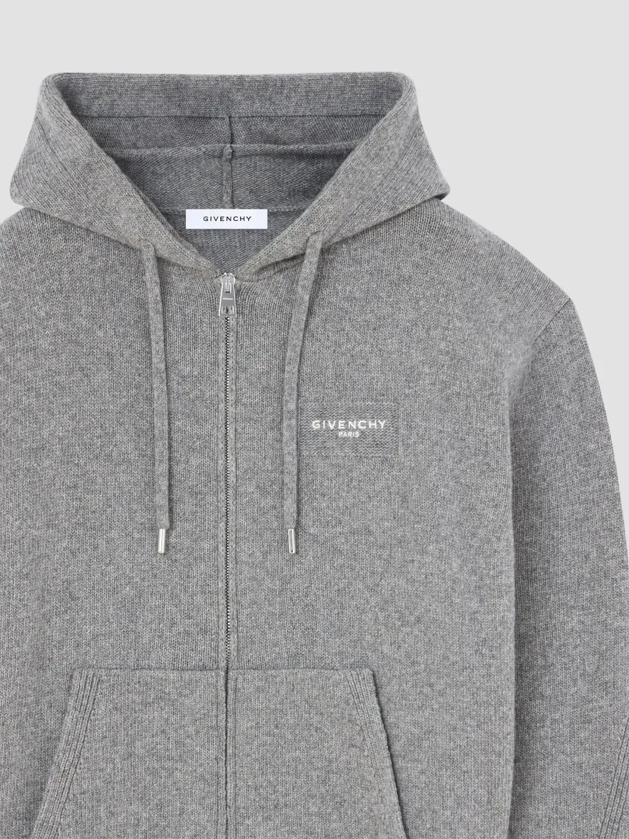 Givenchy Men's Couture Seam Zipped Hoodie in Wool and Cashmere - Light Grey Melange | Thumbnail 8 Givenchy Men's Couture Seam Zipped Hoodie in Wool and Cashmere - Light Grey Melange | Thumbnail 8