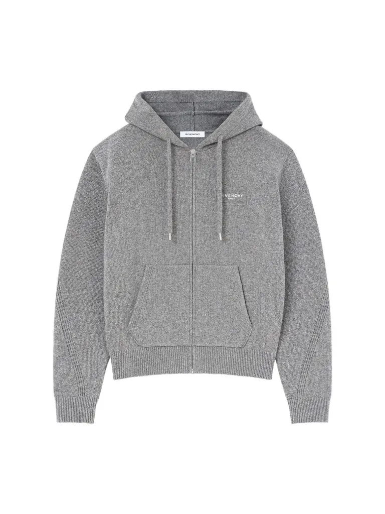Men's Couture Seam Zipped Hoodie in Wool and Cashmere - Light Grey Melange Men's Couture Seam Zipped Hoodie in Wool and Cashmere - Light Grey Melange