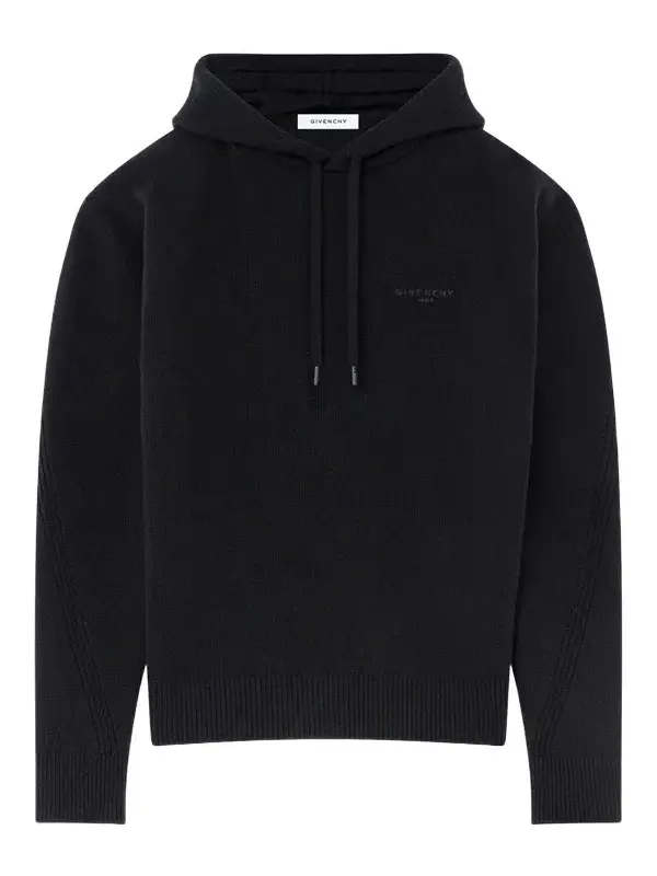 Men's Couture Seam Hoodie in Wool and Cashmere - Black