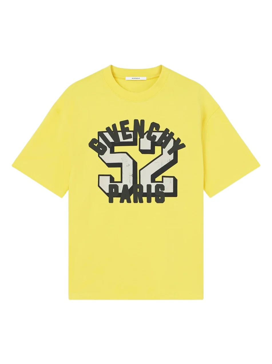 Givenchy Men's Boxy-Fit T-Shirt in Cotton with Print - Yellow