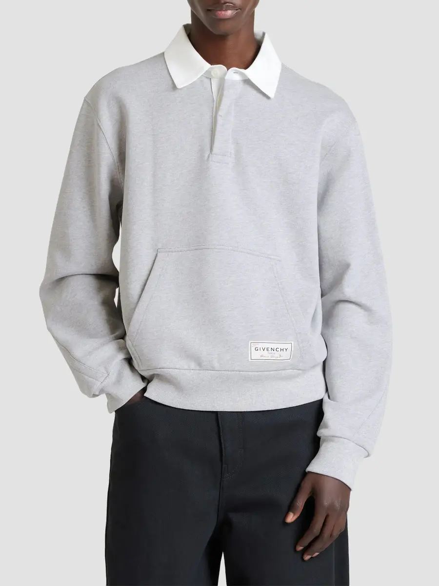 Givenchy Men's Couture Seam Polo Sweatshirt in Fleece - Light Grey Melange | Thumbnail 5 Givenchy Men's Couture Seam Polo Sweatshirt in Fleece - Light Grey Melange | Thumbnail 5