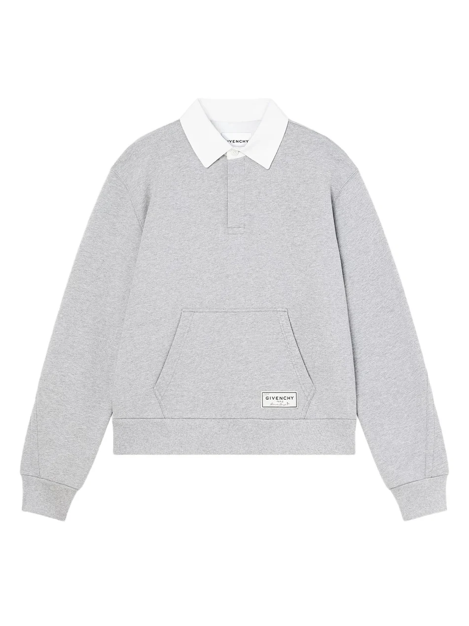 Men's Couture Seam Polo Sweatshirt in Fleece - Light Grey Melange Men's Couture Seam Polo Sweatshirt in Fleece - Light Grey Melange